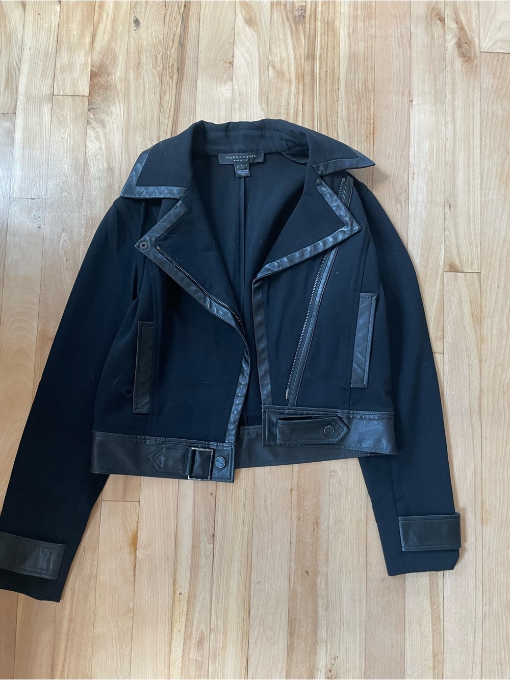 Ralph Lauren Black Leather-Trim Moto Jacket